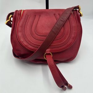 Auth Chloe Marcie Red Leather Crossbody Saddle Bag